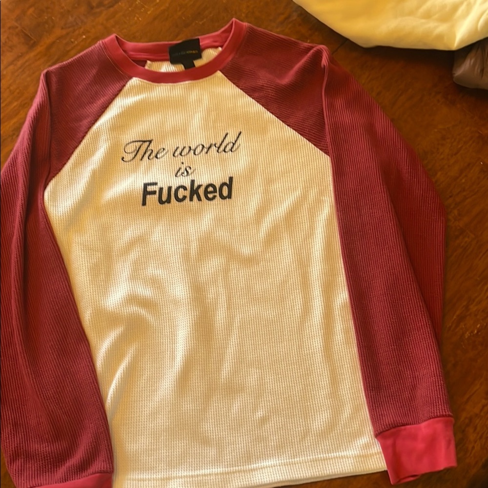Red and White Long Sleeve Graphic Tee